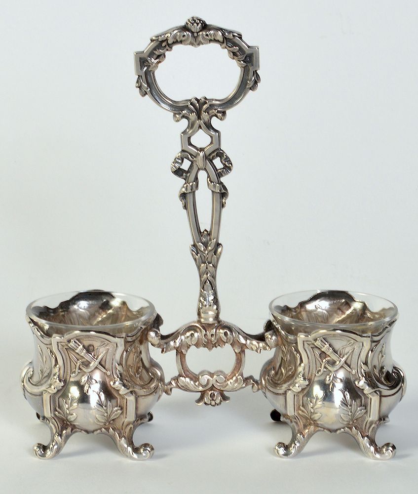 Appraisal: th C French Silver Cruet Set Silver French cruet stand