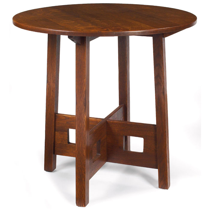 Appraisal: Limbert lamp table circular top over a wide cross-stretcher base