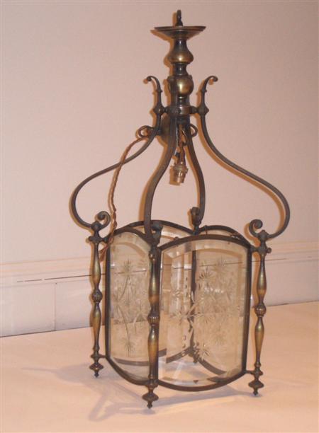 Appraisal: An early th century brass hall lantern the frame with