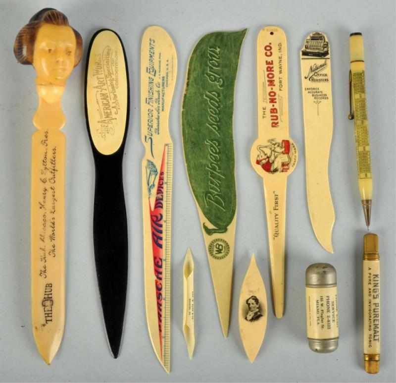 Appraisal: Lot of Small Celluloid Advertising Items Description Includes letter openers