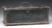 Appraisal: DOVETAILED BOX IN GREEN PAINT Antique dovetailed box has molded