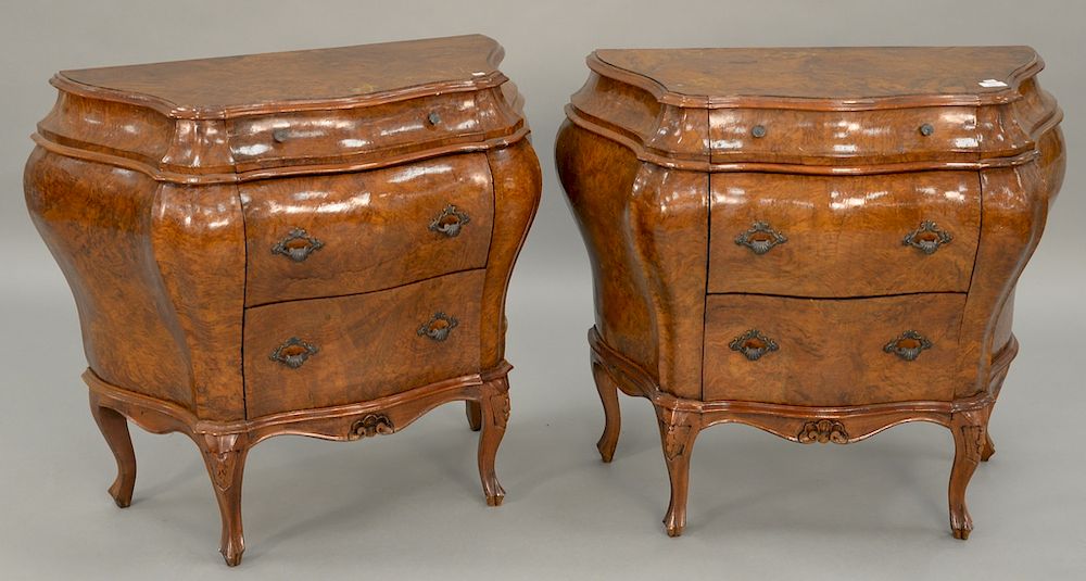 Appraisal: Pair of burlwood bombay commodes ht in top x Provenance