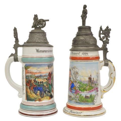 Appraisal: lot of German porcelain regimental beer steins including pewter lid