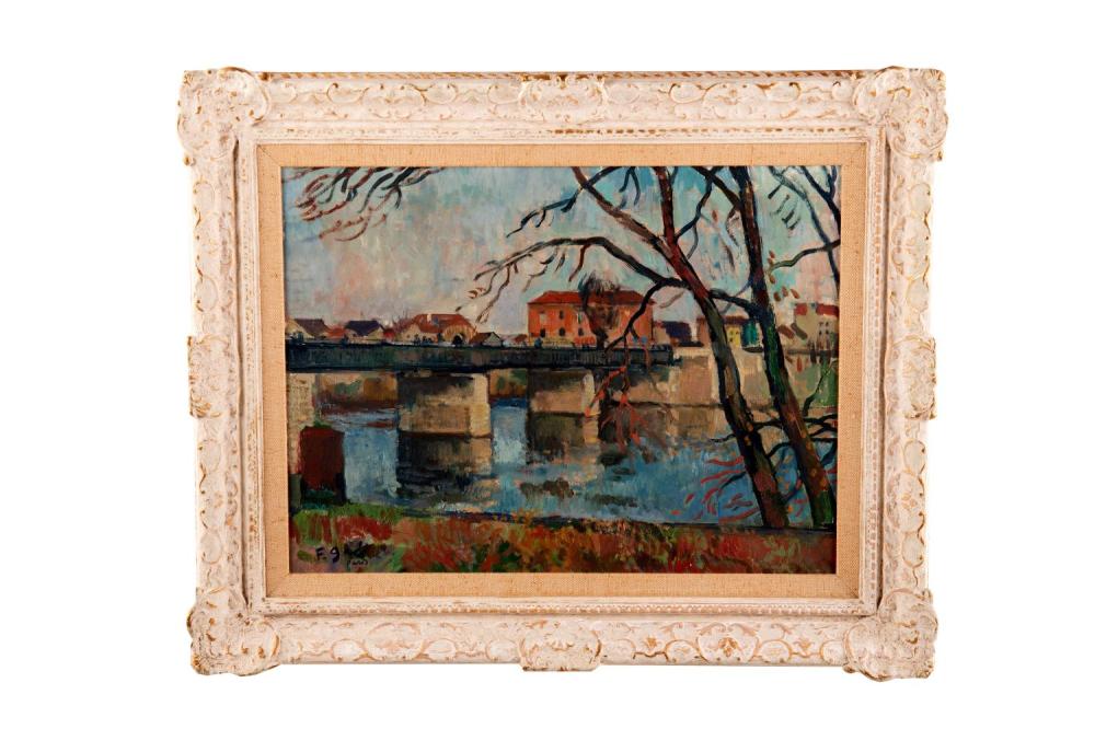 Appraisal: FRANCOIS GALL VIEW OF THE SEINE oil on canvas signed