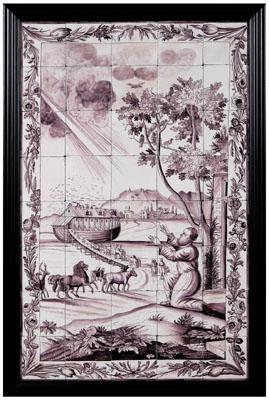 Appraisal: Delft tile picture Noah s Ark composed of tiles magenta