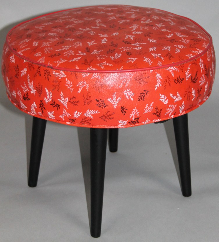 Appraisal: A 's stool overstuffed in red leather with fern leaf