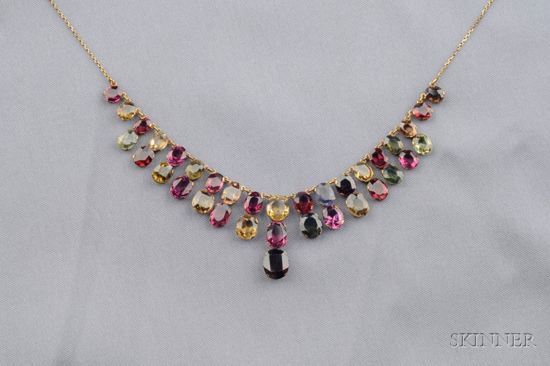 Appraisal: Antique Gem-set Bib Necklace set with a graduating fringe of