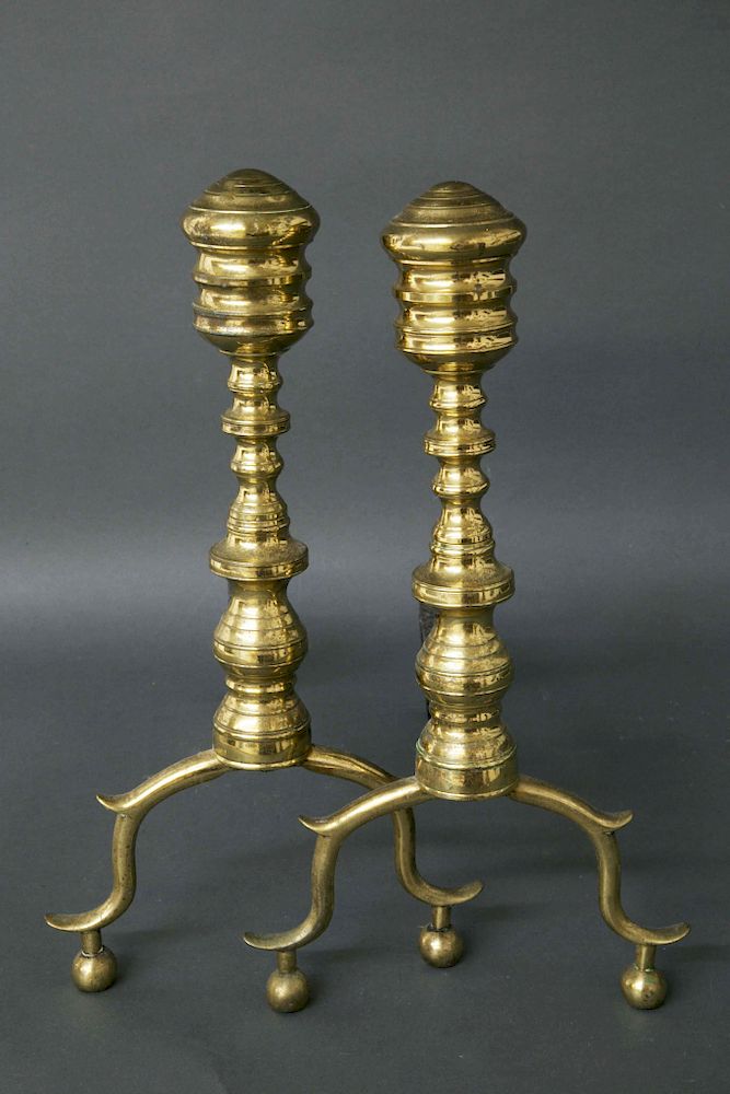 Appraisal: Pair of American Petite Multi-turned Brass Andirons circa Pair of