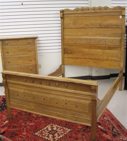 Appraisal: VICTORIAN MAPLE BED WITH RAILS Eastlake influence American c having