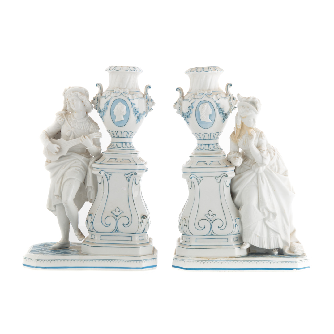 Appraisal: Pair of German porcelain figural garniture vases in H