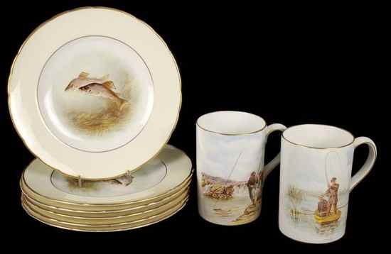 Appraisal: Two Royal Crown Derby mugs and six Royal Crown plates