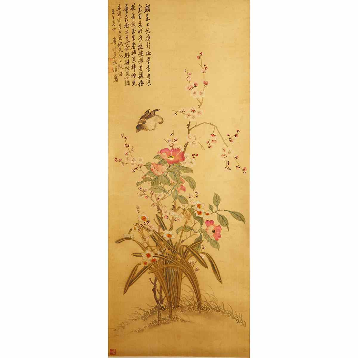 Appraisal: Wu Jinpei th Century BIRD AND FLOWERS Ink and colour