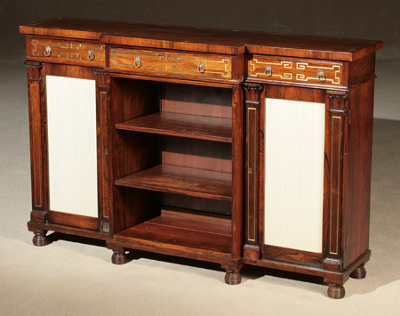 Appraisal: Regency Brass Inlaid Rosewood Side Cabinet Circa Having a blocked