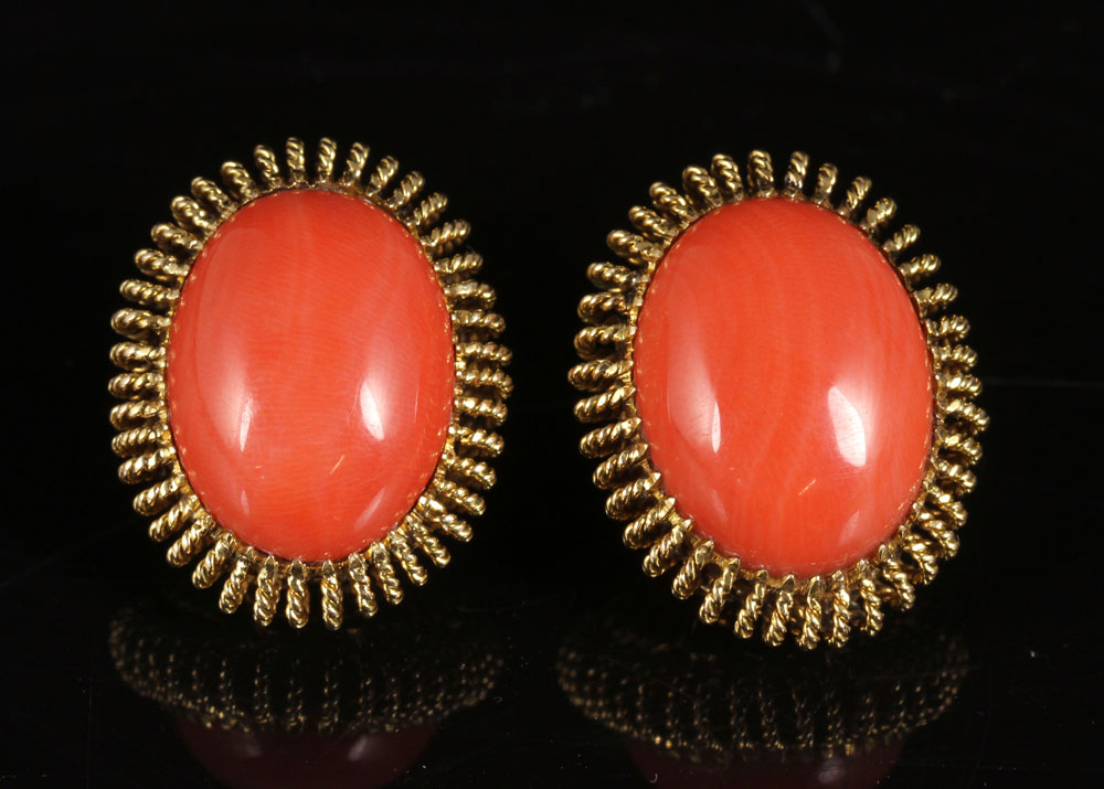 Appraisal: - K Chinese Coral Earrings Pair of earrings China k