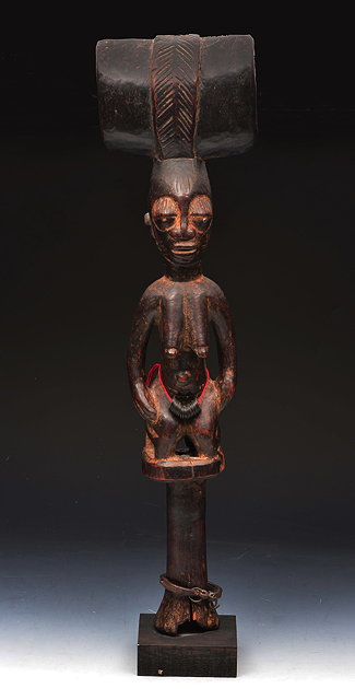 Appraisal: AN AFRICAN YORUBA TRIBE SHANGO STAFF with carved kneeling female