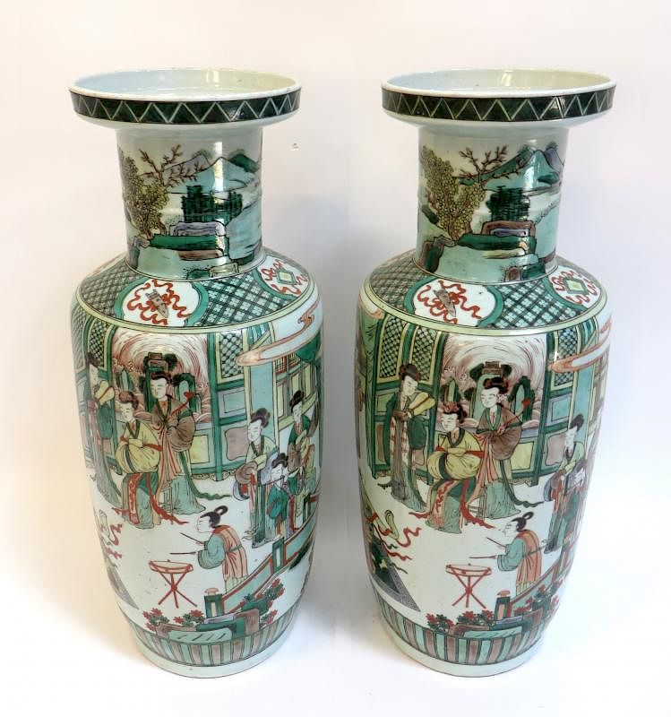 Appraisal: Pair Of Kangxi Style Vases In Verte Pair Of Kangxi