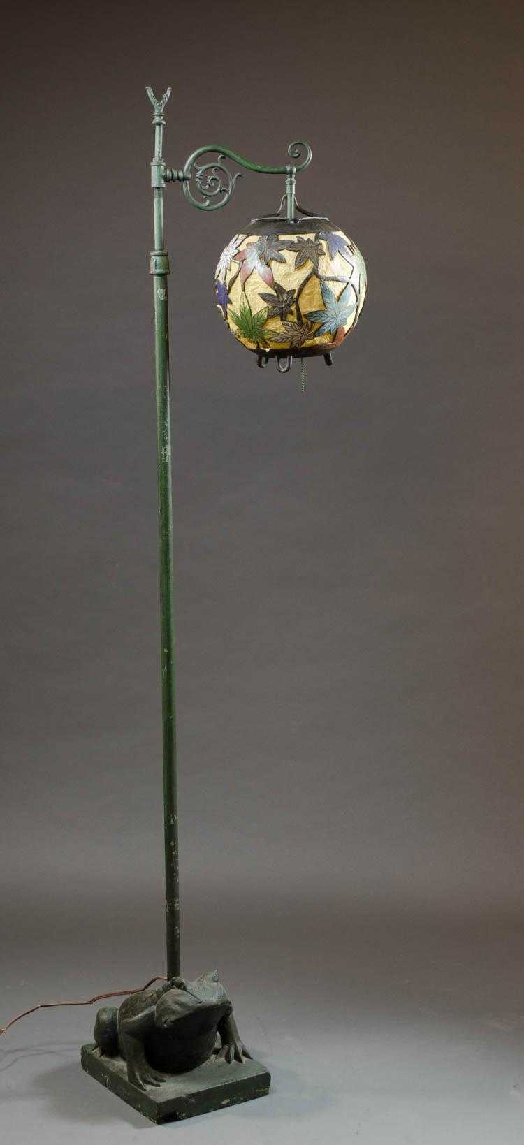 Appraisal: PATINATED AND CHAMPLEVE ENAMELED METAL FLOOR LAMP the floor standard