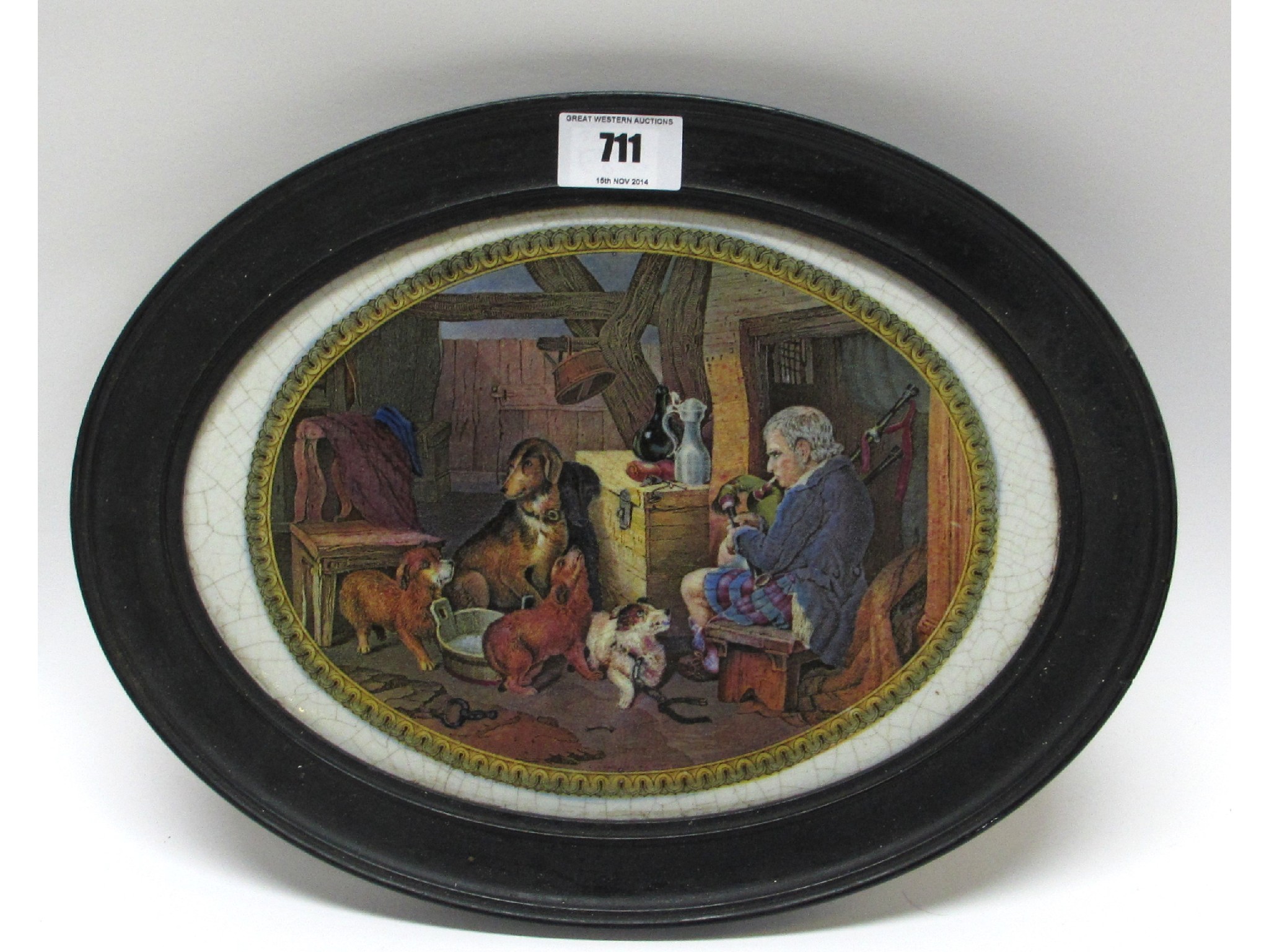 Appraisal: Framed Prattware large oval plaque 'Highland Music by Sir Edwin