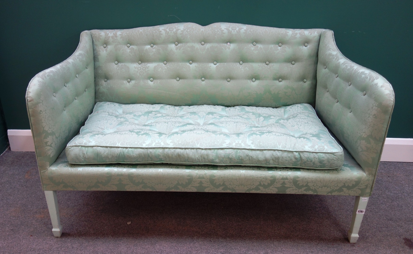 Appraisal: A pair of George III single pattern green upholstered square