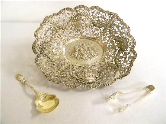 Appraisal: Continental silver bowl reticulated repousee center putti floral swags stamped