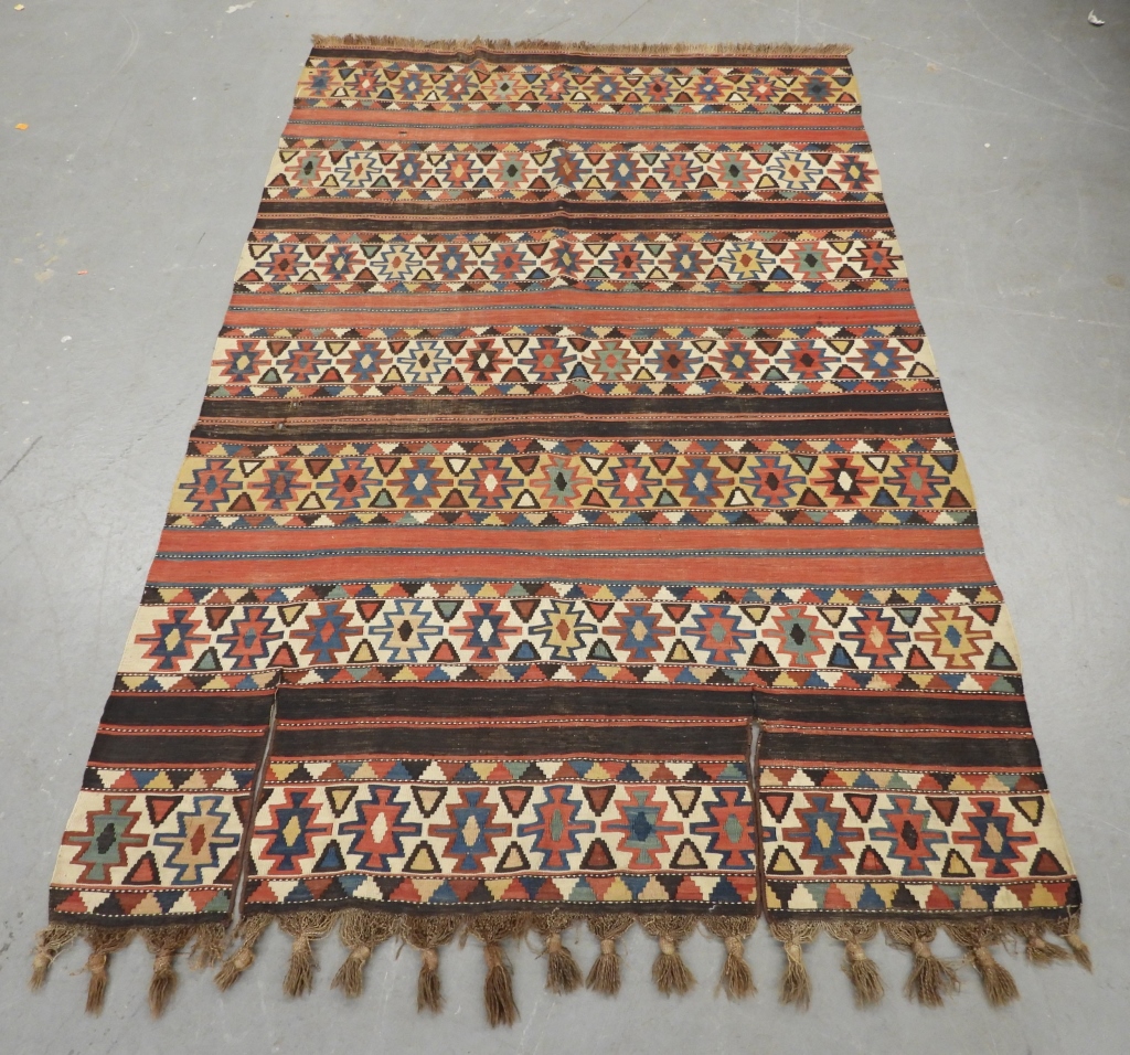 Appraisal: SHIRVAN KHILIM GEOMETRIC RUG Middle East Circa Red white blue