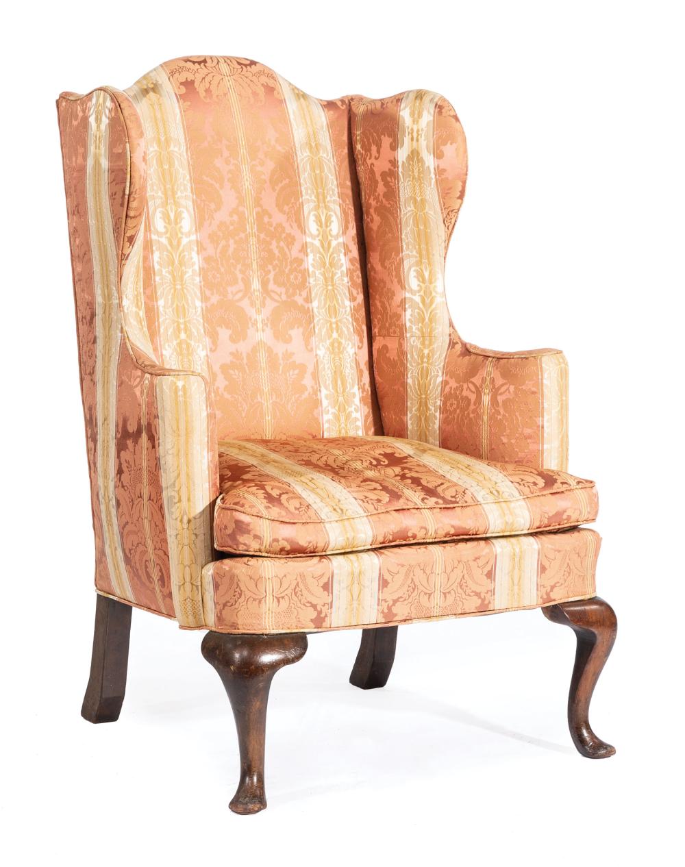 Appraisal: Antique Queen Anne Mahogany Wingchair scroll arms cabriole legs pad