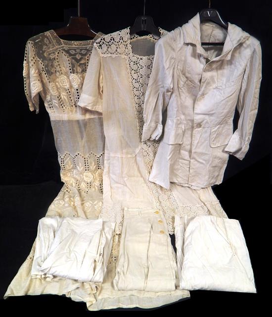 Appraisal: TEXTILES White cotton and linen wearables six pieces full length