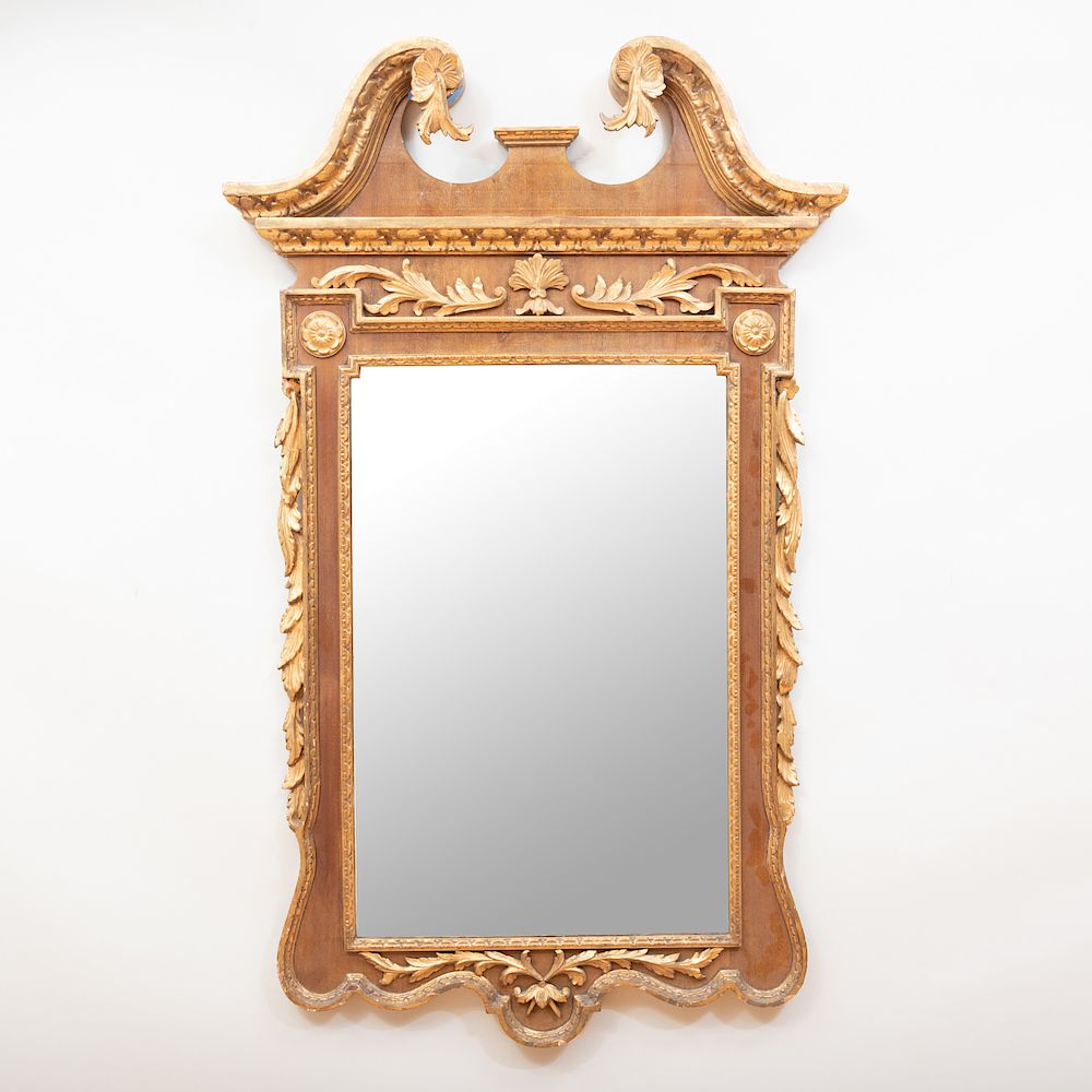 Appraisal: George II Style Mahogany and Parcel-Gilt Mirror x in Condition