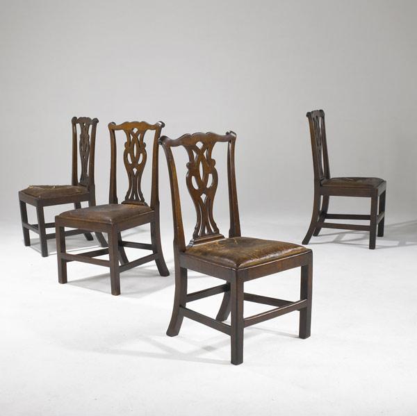 Appraisal: FOUR ENGLISH CHIPPENDALE SIDE CHAIRS Mahogany with leather seats th