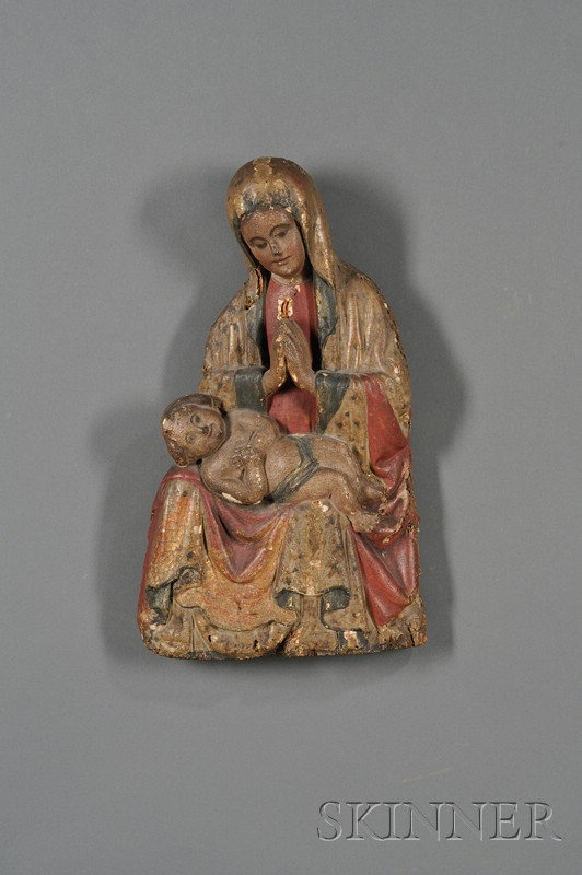 Appraisal: Continental Carved and Painted Fruitwood Ecclesiastic Architectural Fragment depicting Madonna