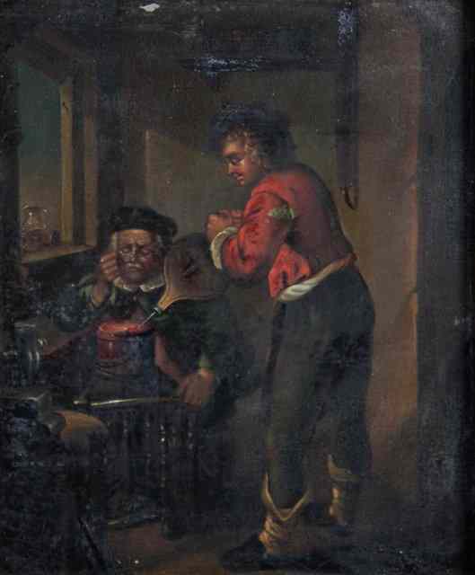 Appraisal: Follower of A Browne An alchemist oil on canvas cm