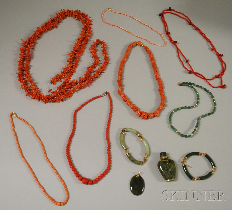 Appraisal: Small Group of Coral and Hardstone Jewelry a long branch