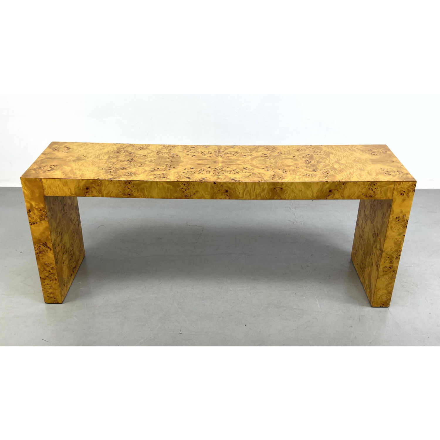 Appraisal: Milo Baughman Style Burl Wood Console Sofa Table Dimensions H