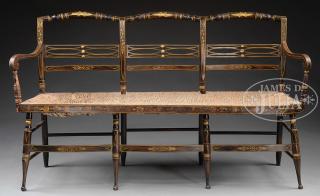 Appraisal: EXCEPTIONAL PAINT-DECORATED TRIPLE CHAIR BACK SETTEE - Connecticut Attributed to