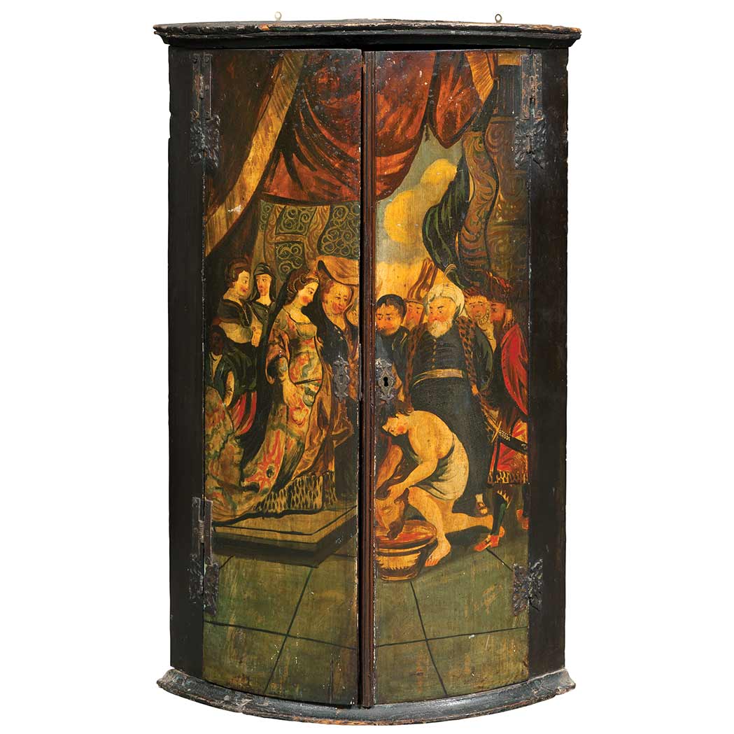 Appraisal: George II Painted Hanging Corner Cabinet Of bowfronted form the