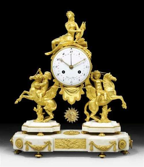 Appraisal: MANTEL CLOCK AUX CHEVAUX AILES Louis XVI the dial signed