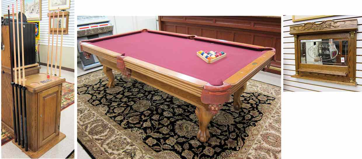 Appraisal: OAK POOL TABLE AND ACCESSORIES Olhausen Billiard Manufacturing Inc recent