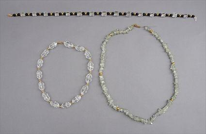 Appraisal: Group of Three Rock Crystal Gold and Aquamarine Necklaces