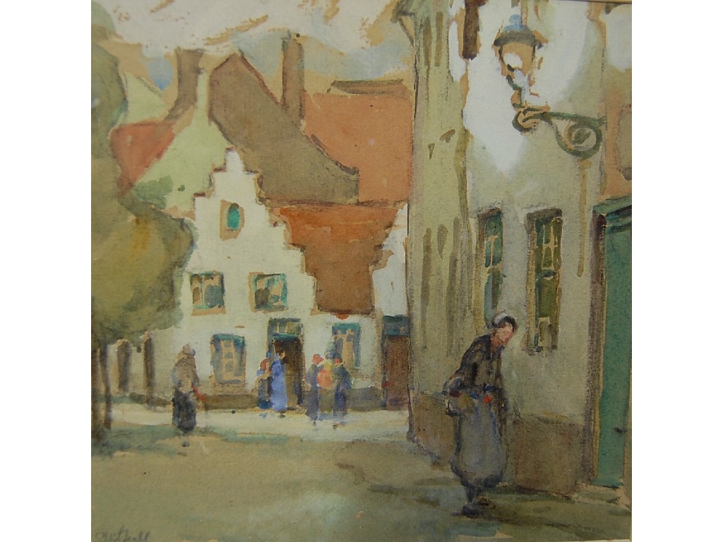 Appraisal: Ethel Hall - Street and market scene Bruges watercolour a