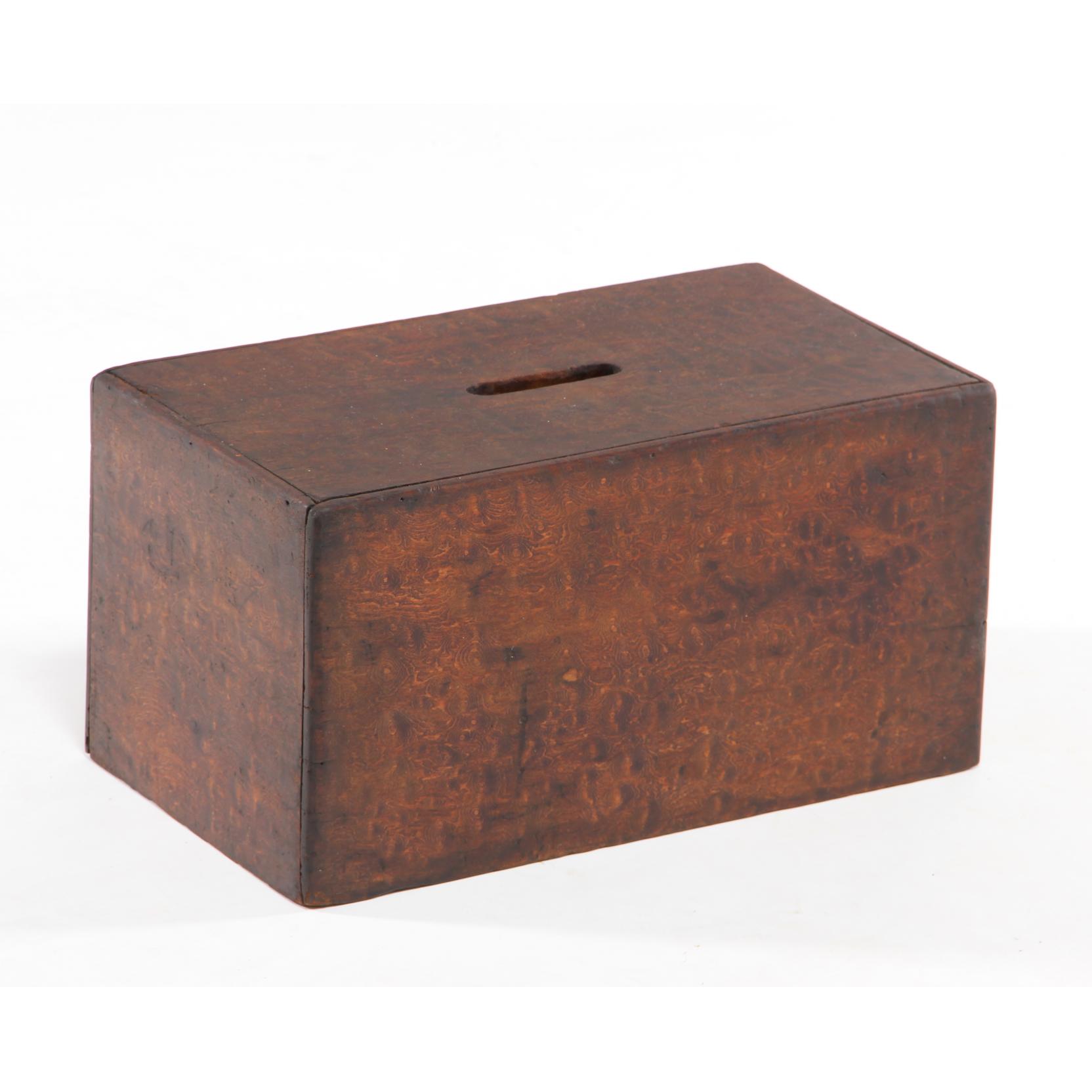 Appraisal: New England Ballot Box late th century burled wood rectangular