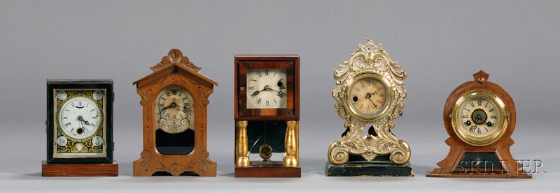 Appraisal: Group of Five Miniature Novelty Clocks by Various Makers including