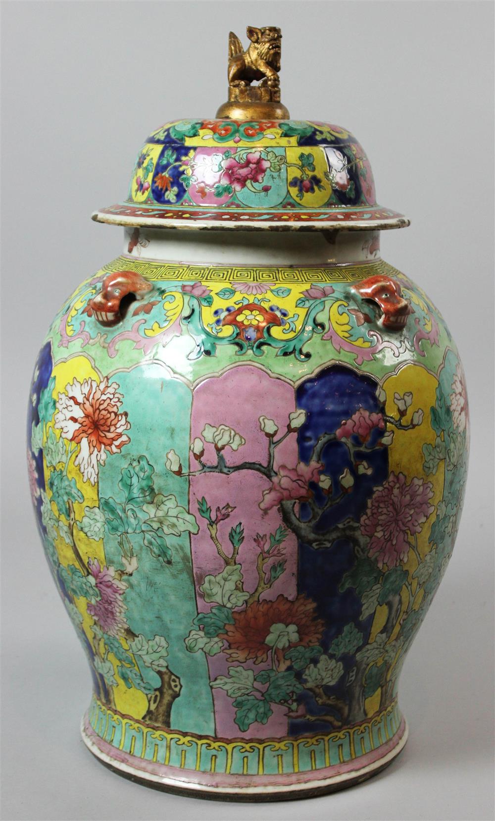 Appraisal: CHINESE LARGE FAMILLE ROSE BALUSTER JAR AND COVER painted in