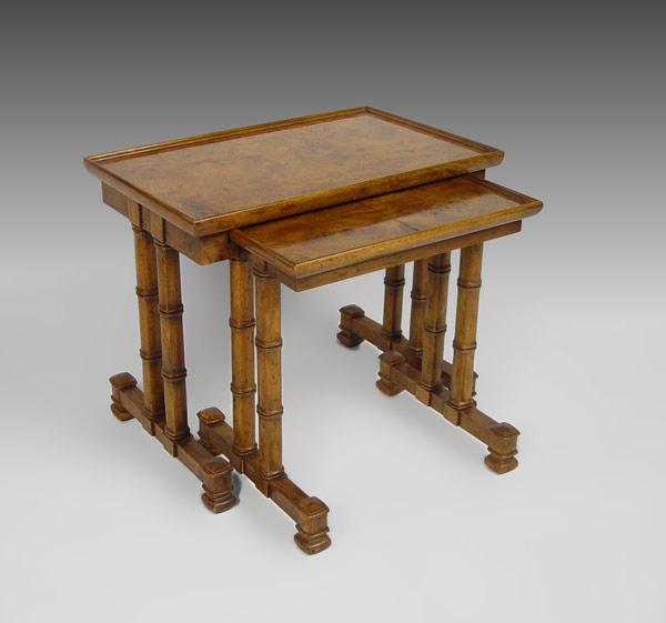 Appraisal: PAIR OF STACK BURL VENEER TABLES 'T' stretcher and faux