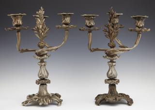 Appraisal: Pair of Louis XV Style Silverplated Three Light Ca Pair