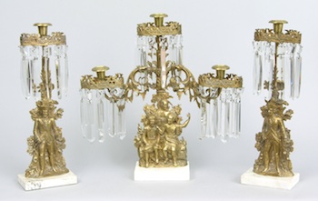 Appraisal: Three Piece Bronze Garniture Consisting of a center three light