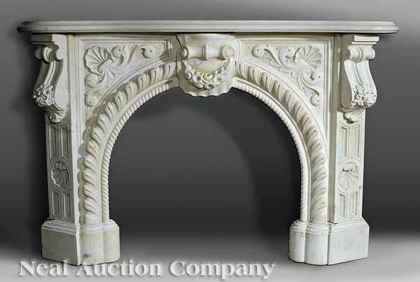 Appraisal: An Antique Italianate White Marble Mantel th c molded top