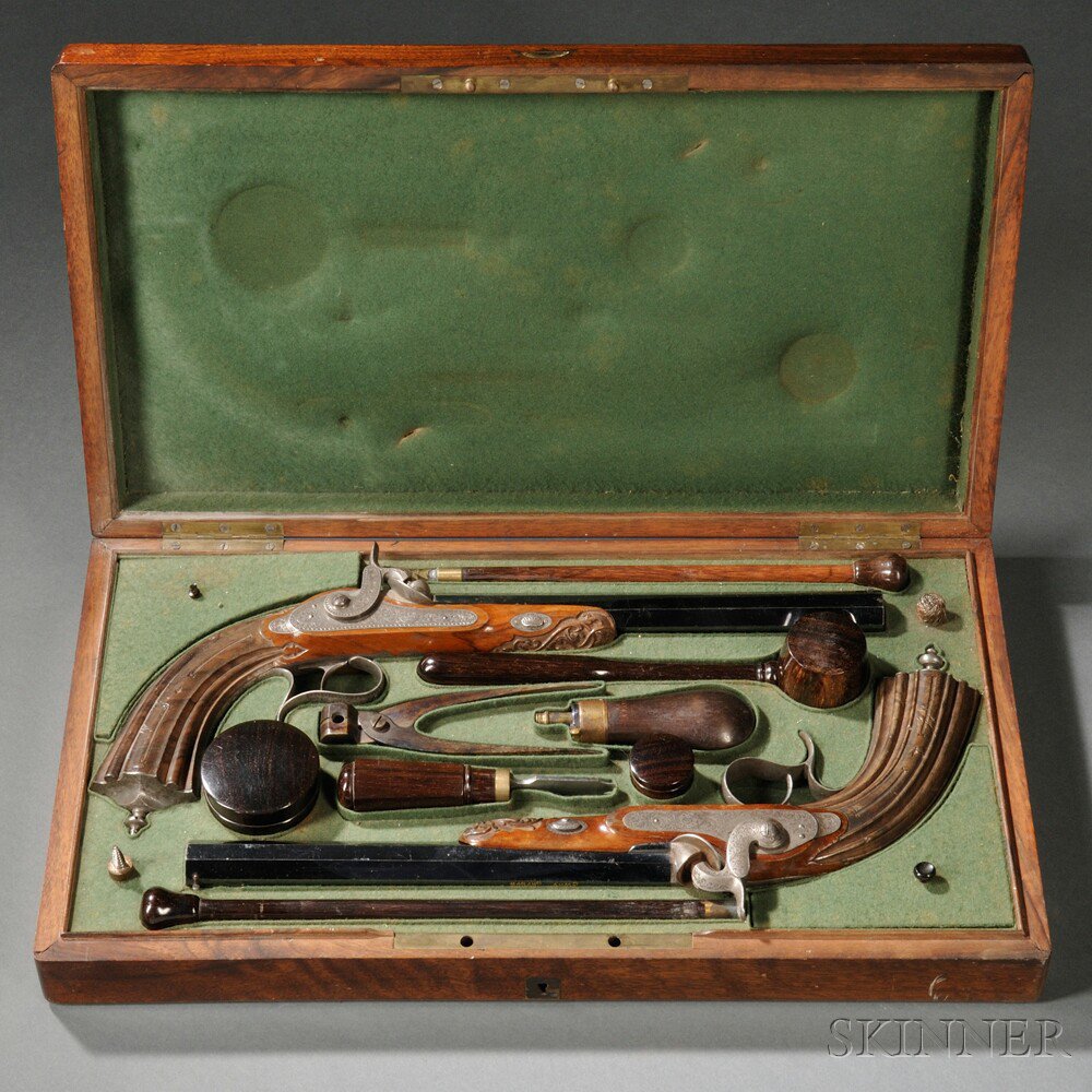 Appraisal: Cased French Percussion Target Pistol Set c mid- th century