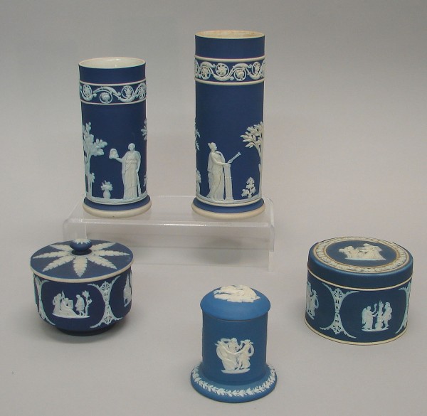 Appraisal: Lot of five Two Wedgwood vases and three lidded jars