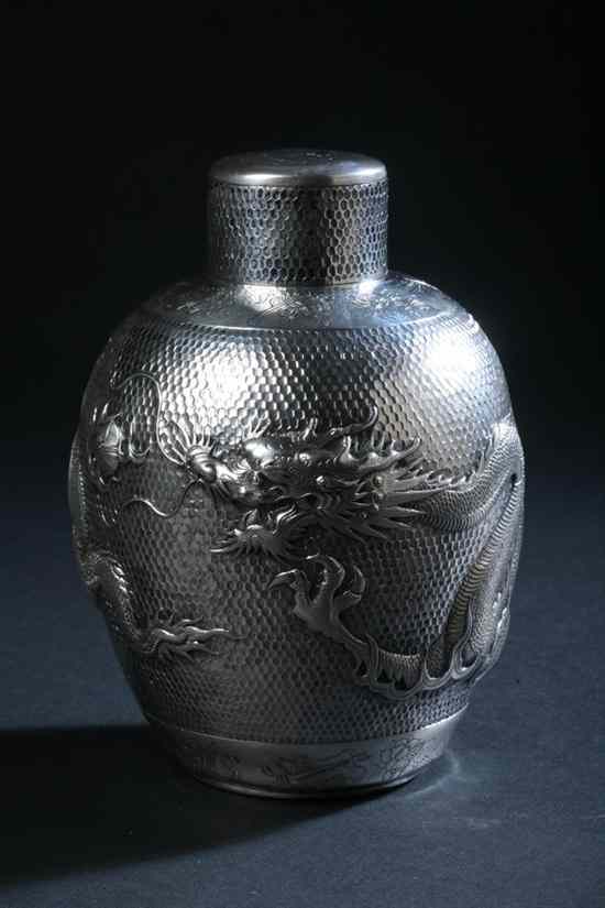 Appraisal: CHINESE SILVER TEA CADDY AND COVER circa - maker's mark