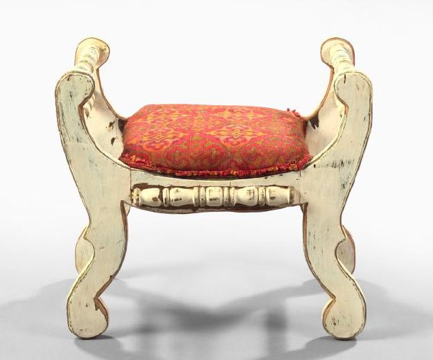 Appraisal: Italian Polychromed Stool early th century the padded seat flanked